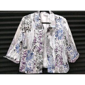 Alfred Dunner Blazer Women Jacket Open Front 3/4 Sleeve Multicolor Size 12P